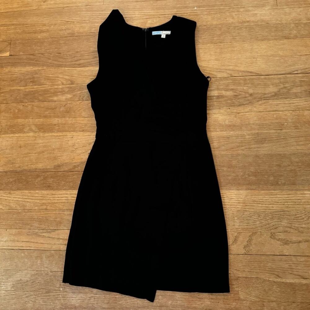 Cecico black knee length faux wrap sleeveless sheath dress size small S
b30
